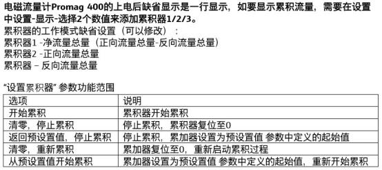 Promag 400 累积流量复位清零