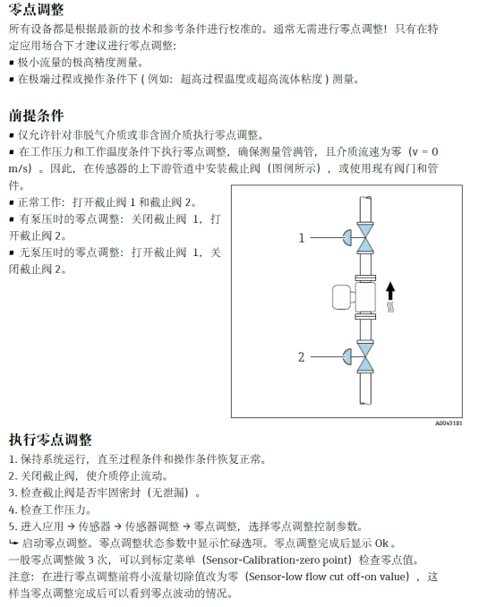 Promass 10 zero point calibration interface