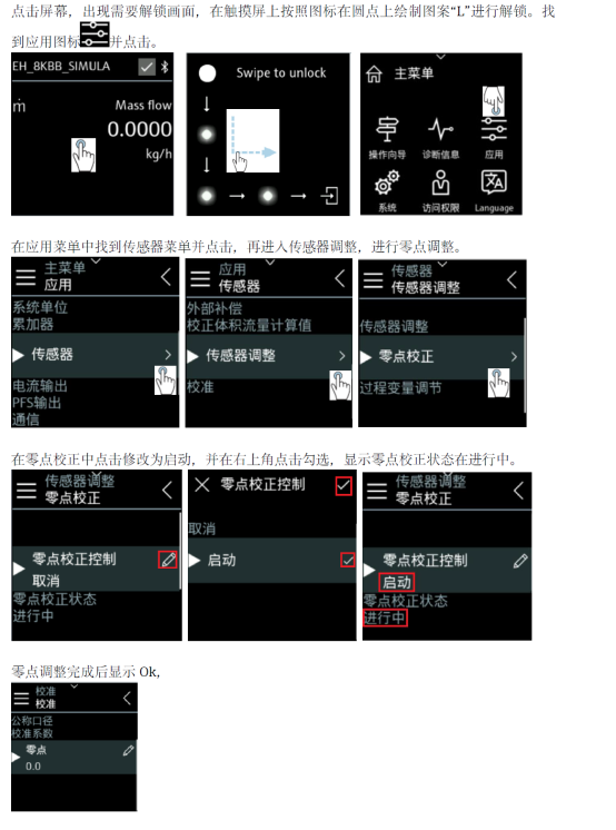 Promass 10 zero point calibration completion interface