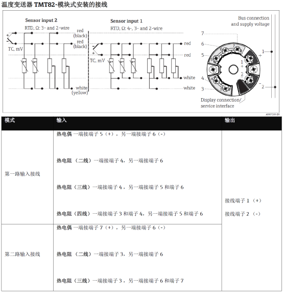 Diagrama esquemático de los terminales de cableado del transmisor de temperatura TMT82